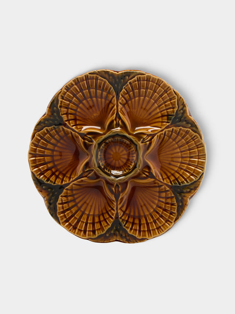 Antique and Vintage - 1950s Ceramic Oyster Plates – 9in/23.5cm (Set of 10) - Brown - ABASK