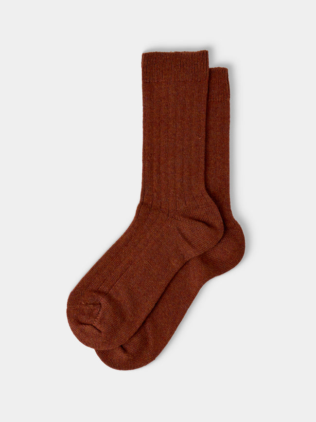 Maria La Rosa - Women's Ribbed Cashmere Socks | One Size - Red - ABASK - 