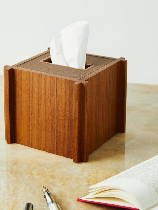 Giobagnara - Structura Leather and Wood Tissue Holder - Brown - ABASK