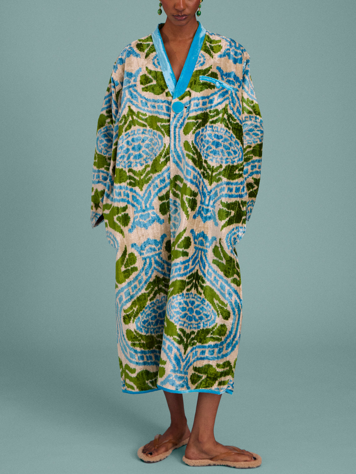 Nazzy Beglari - Hand-Loomed Ikat Velvet Reversible Robe | One Size - Multiple - ABASK