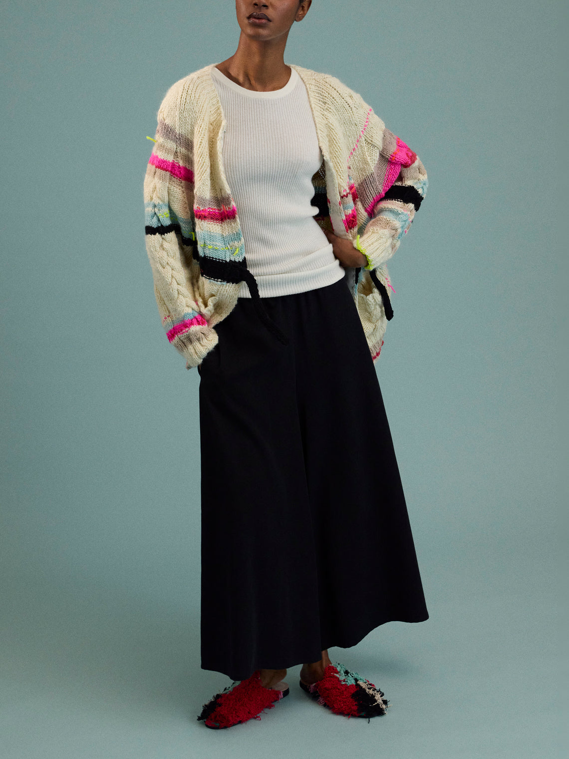 La Fetiche - Ultraviolet Hand-Knitted Wool Cardigan | Size: S - Cream - ABASK