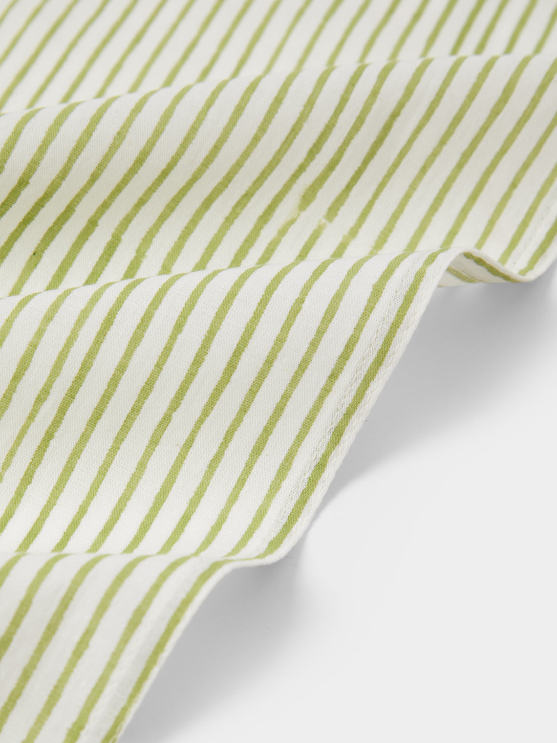 Chamois - | Set of 8 | Stripe Block-Printed Cotton Napkins - Green - ABASK
