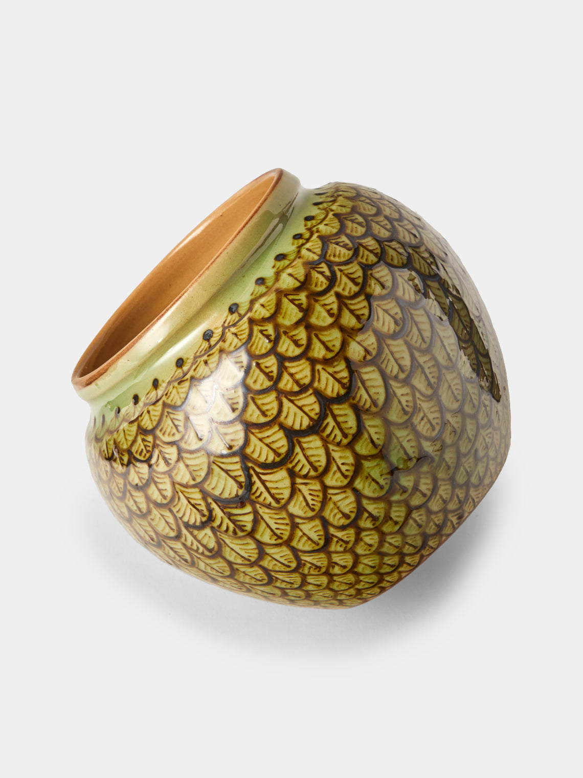 Poterie d’Évires - Geometric Hand-Painted Ceramic Vase (6.5in/17cm) - Green - ABASK