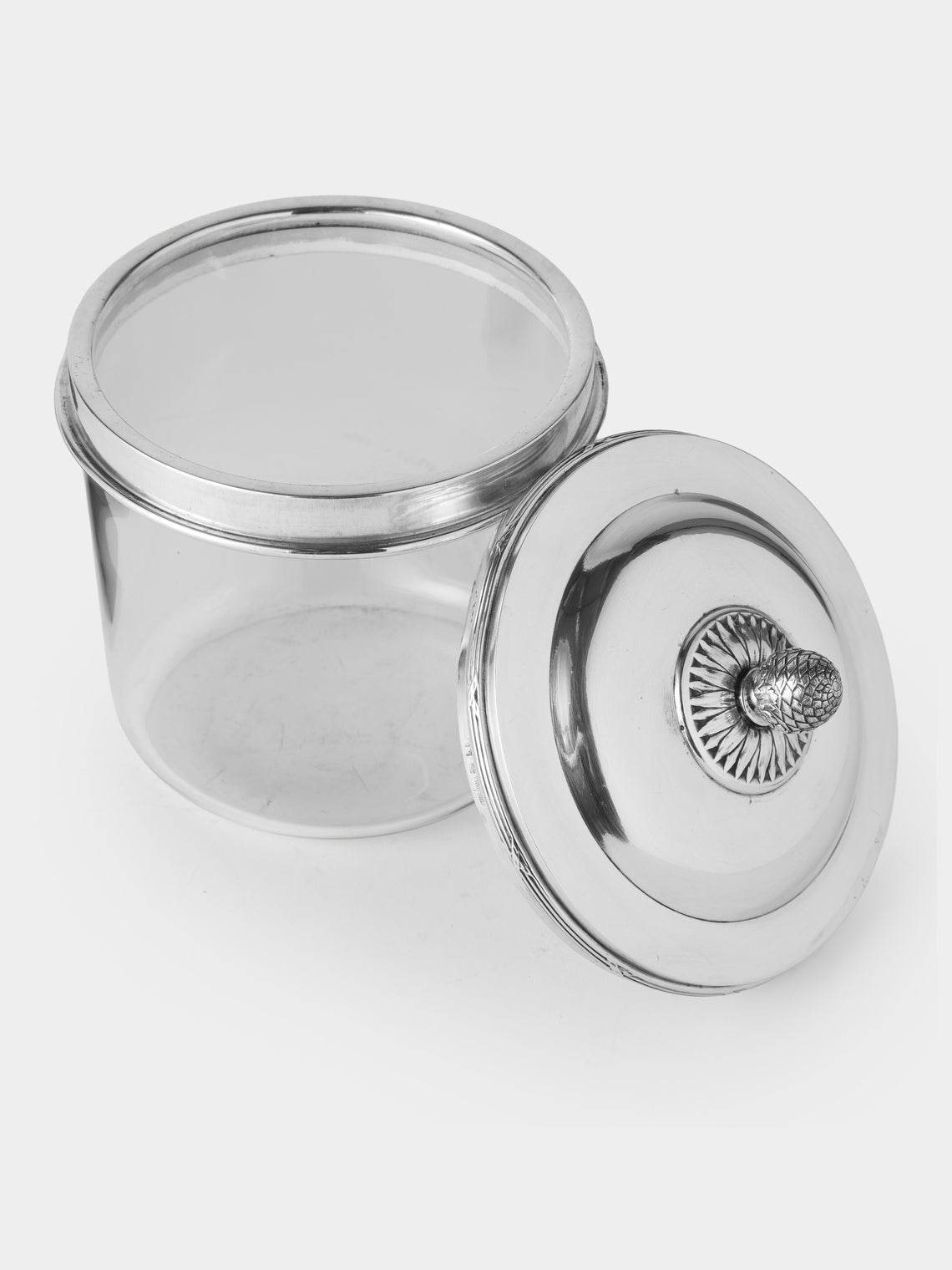 Antique and Vintage - 20th-Century Silver-Plated and Glass Lidded  Jar - Silver - ABASK