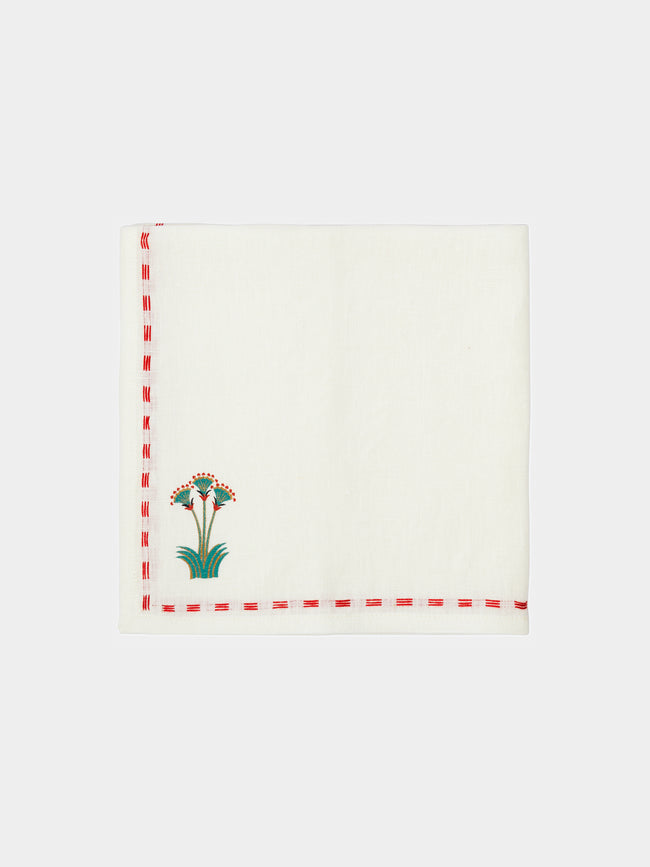 Malaika - Sacred Nile Hand-Embroidered Linen Napkins (Set of 4) - Red - ABASK - 