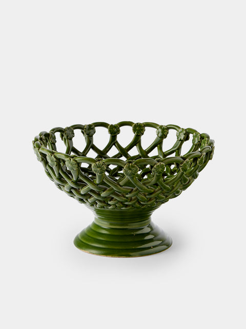 Antique and Vintage - 1930s Maison Pichon Uzès Ceramic Footed Bowl - Green - ABASK - 