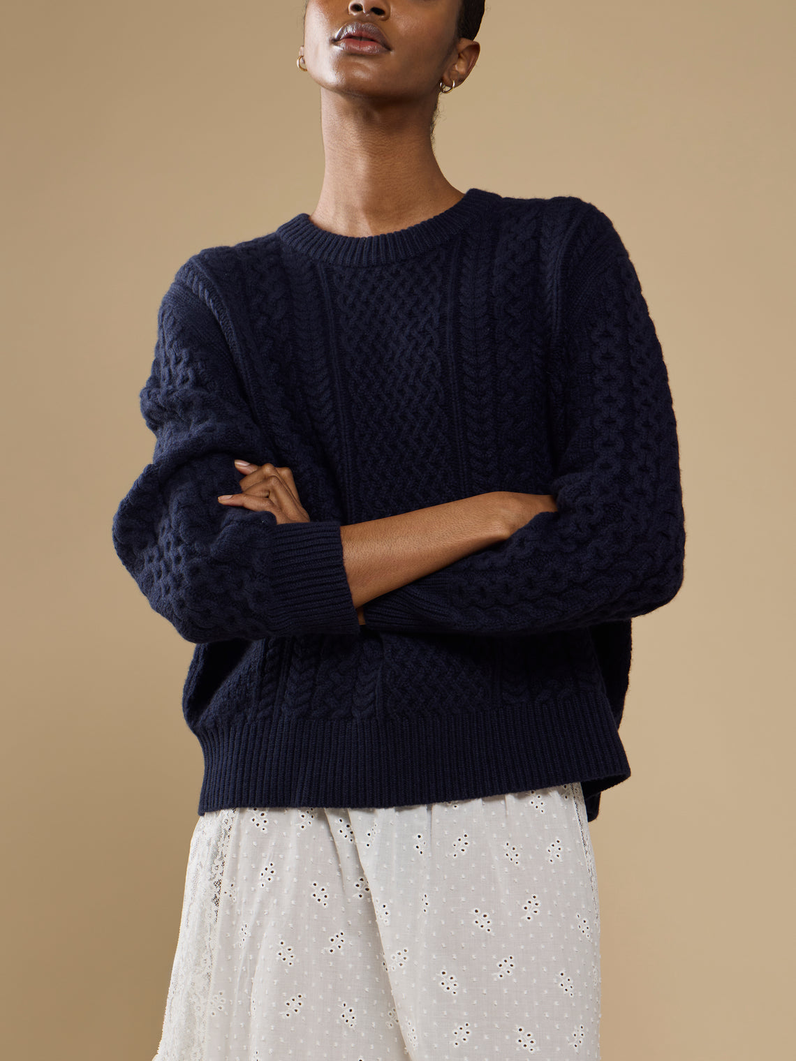 Ryan Roche - Cashmere Cable-Knit Crew-Neck Sweater - Navy - ABASK