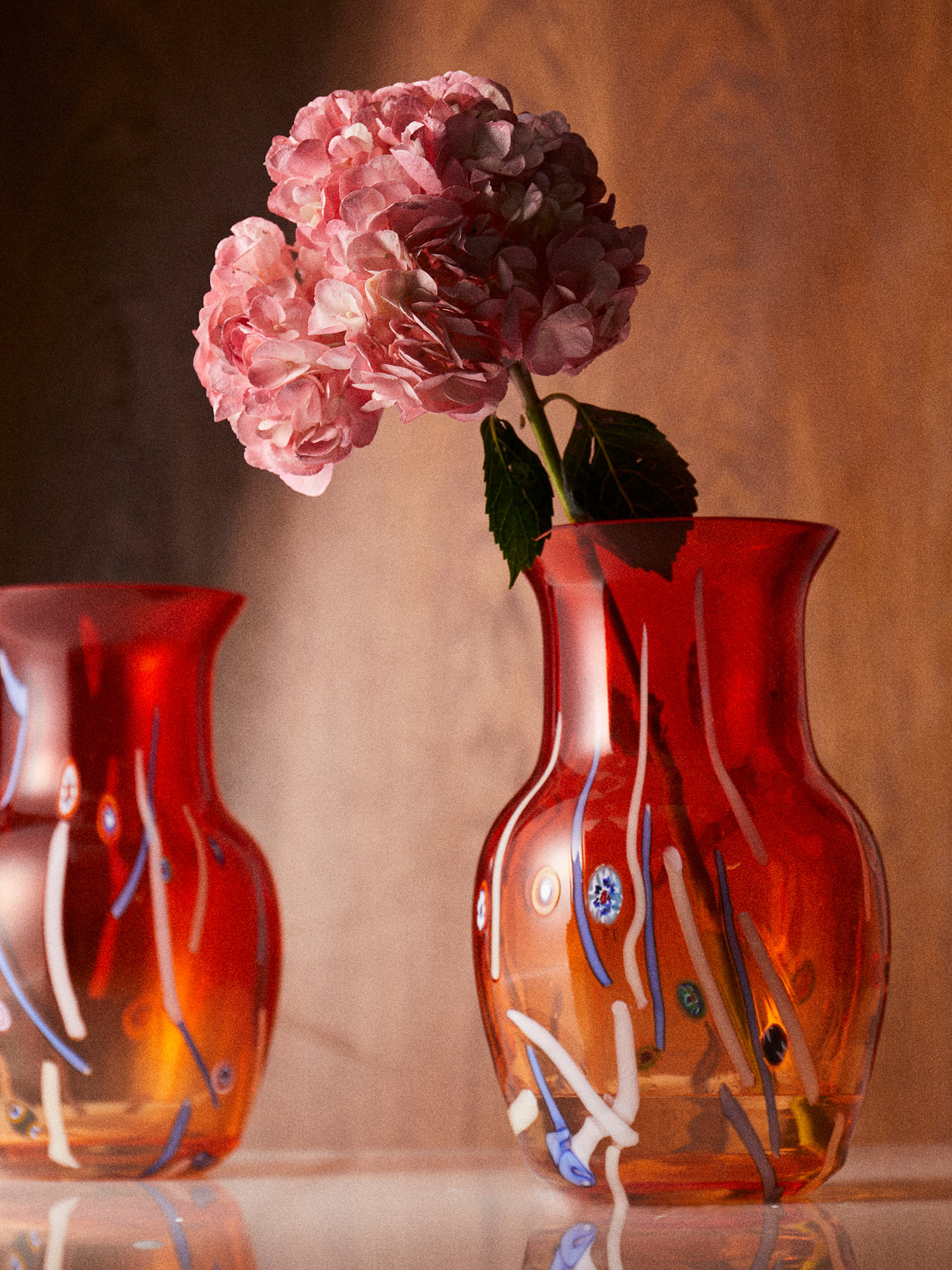 Antique and Vintage - 1960s Murano Glass Vases – 11in/28cm (Set of 2) - Orange - ABASK