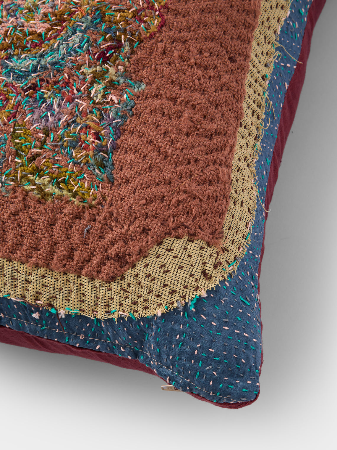 By Walid - 19th-Century Needlepoint Wool and Damask Cushion (24.5in/62cm) - Multiple - ABASK