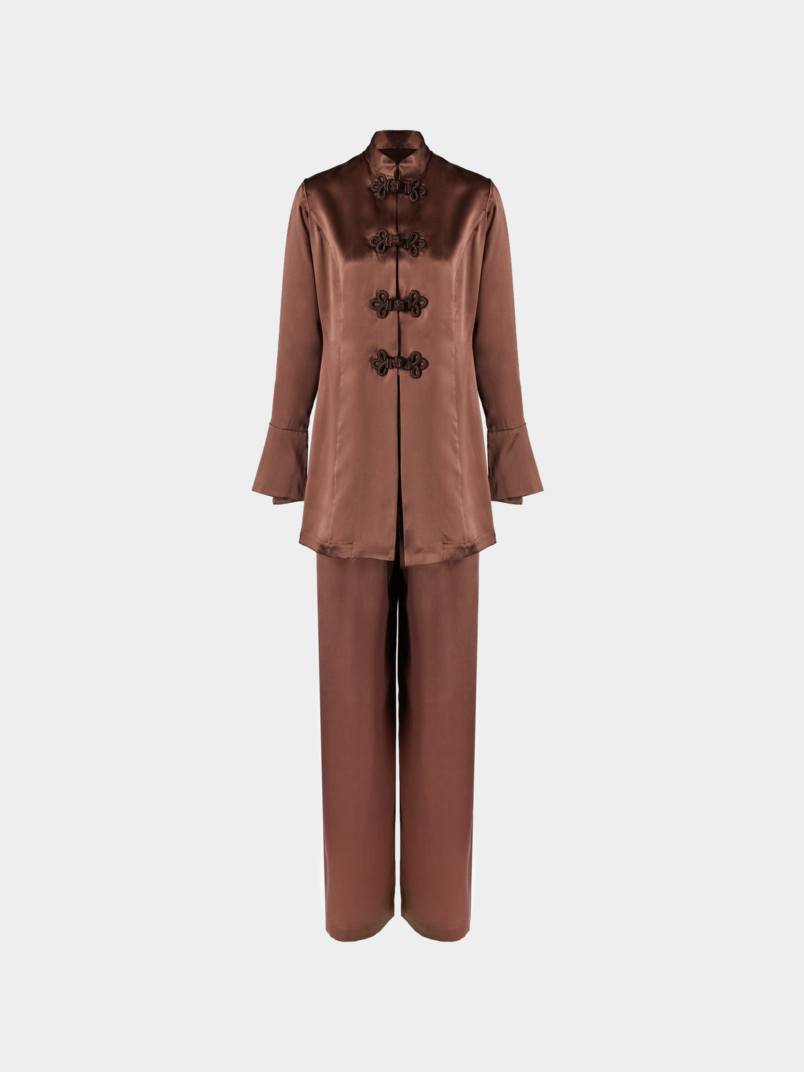 Loretta Caponi - Azalea Silk Pajama Set | Size: XS - Brown - ABASK - 