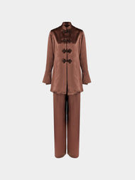 Loretta Caponi - Azalea Silk Pajama Set | Size: XS - Brown - ABASK - 