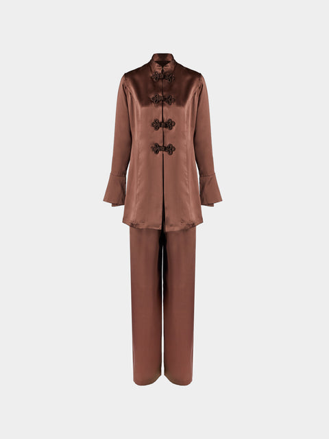 Loretta Caponi - Azalea Silk Pajama Set | Size: XS - Brown - ABASK - 