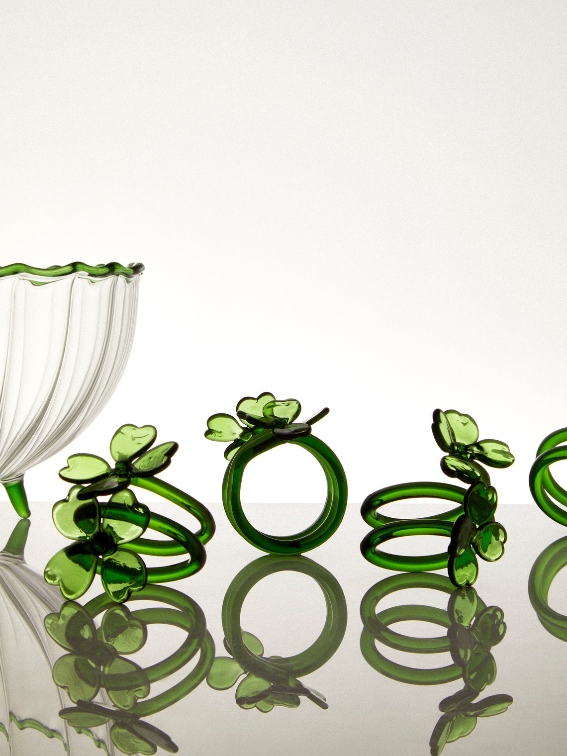 Casarialto - | Set of 6 | Nature Fortuna Hand-Blown Glass Napkin Rings - Green - ABASK