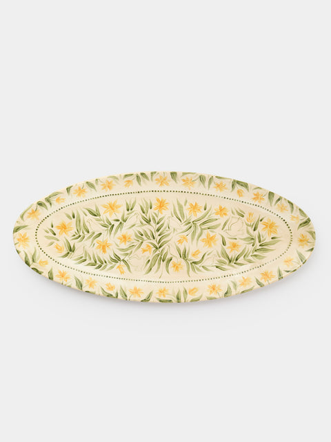 Rosanna Corfe - Doves and Daffodils Hand-Painted Ceramic Large Oval Platter - Cream - ABASK - 