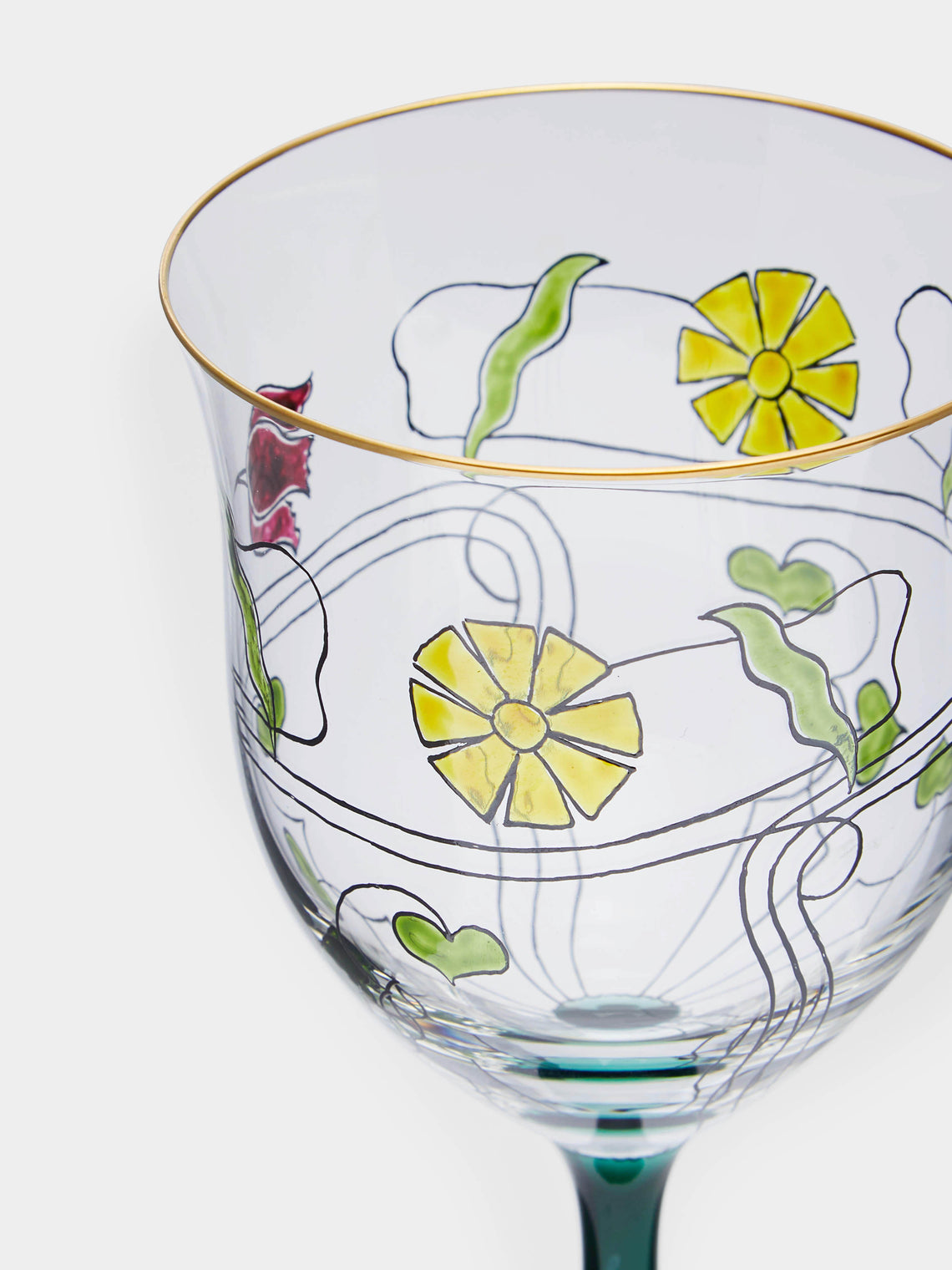 Theresienthal - Serenade Hand-Painted Crystal Red Wine Glass (Set of 2) - Green - ABASK