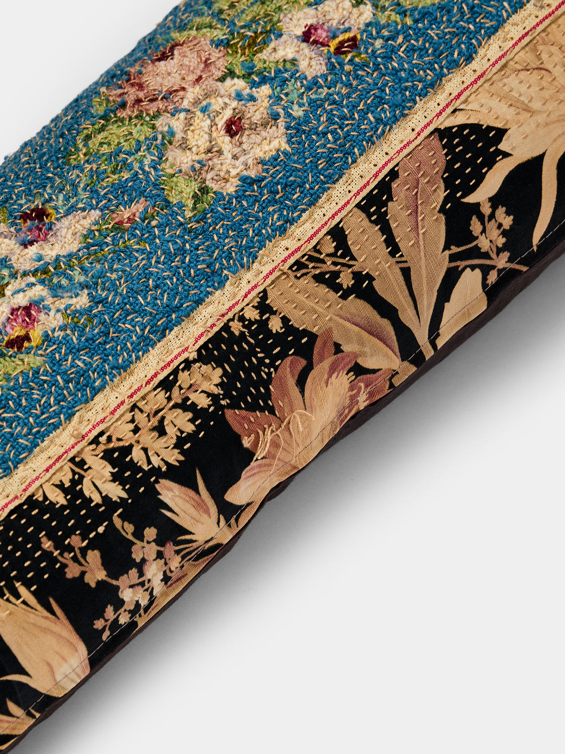 By Walid - 19th-Century Needlepoint Wool and French Napoleon III Printed Cotton Pillow (34.5in/88cm) - Multiple - ABASK