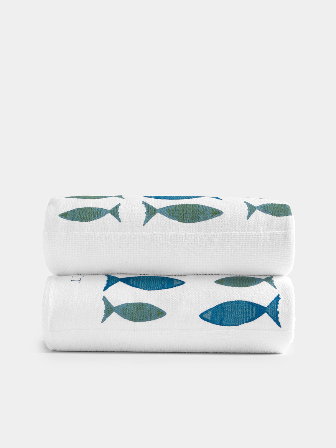 Anut Cairo - Small Fish Hand-Printed Cotton Beach Towels (Set of 2) - Blue - ABASK