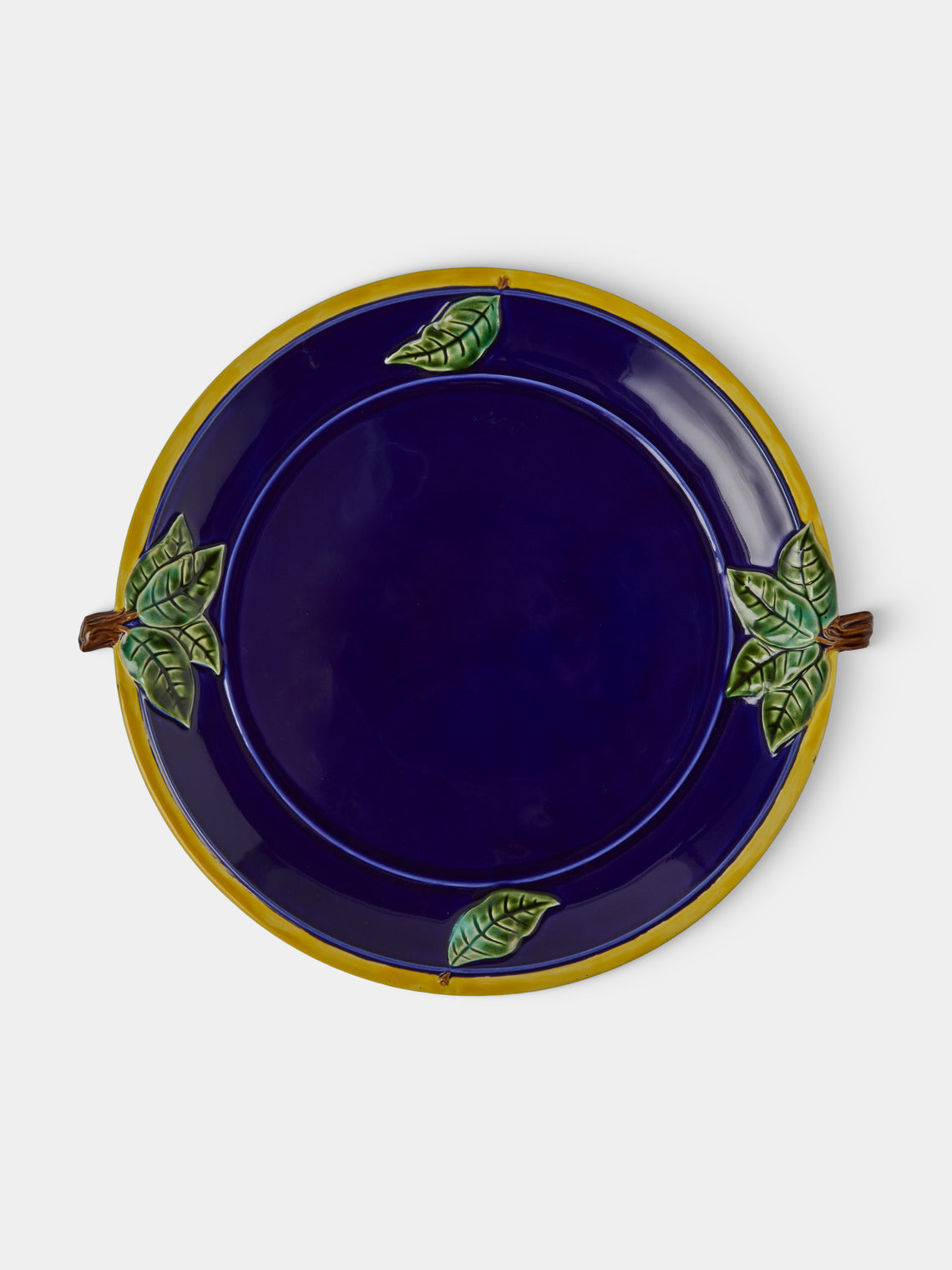 Verdolini - Frog Hand-Painted Majolica Ceramic Round Casserole Dish with Stand - Navy - ABASK