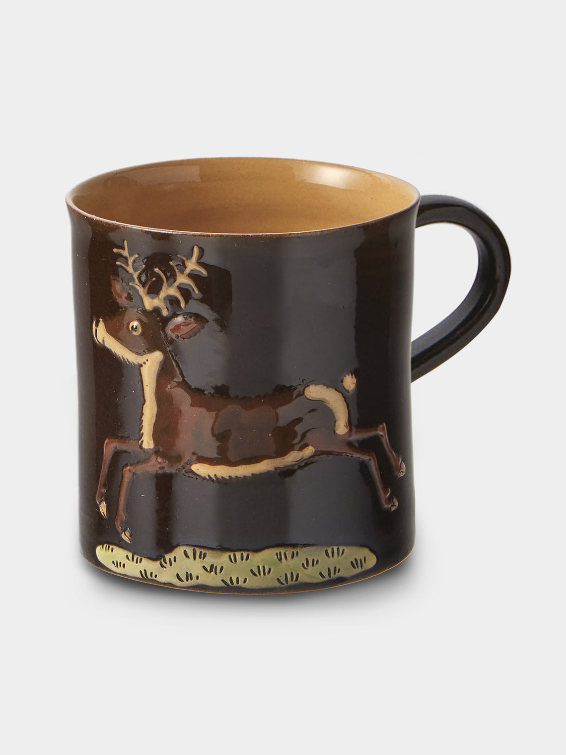 Poterie d’Évires - Animals Hand-Painted Ceramic Mugs (Set of 4) - Dark Brown - ABASK