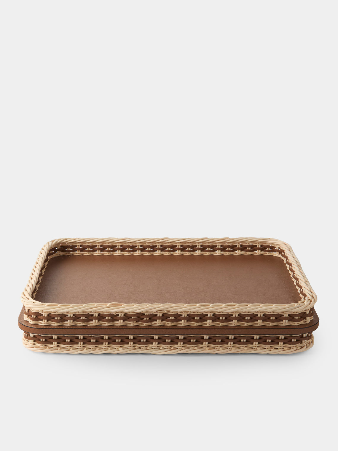 Pigment France - Reims Leather and Rattan Bed Tray (21in/54cm) - Brown - ABASK