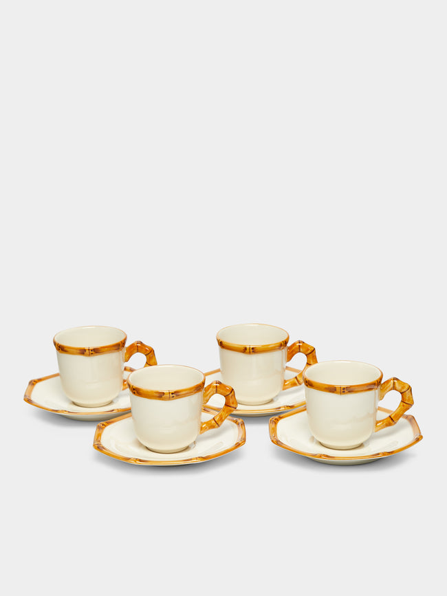 Este Ceramiche - Bamboo Hand-Painted Ceramic Coffee Cups and Saucers (Set of 4) -  - ABASK