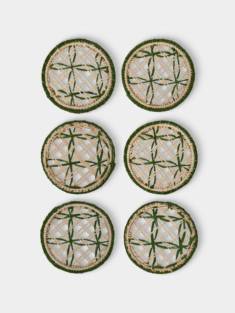 Artesanías del Atlántico - | Set of 6 | Panal Handwoven Palm Coasters - Green - ABASK - 