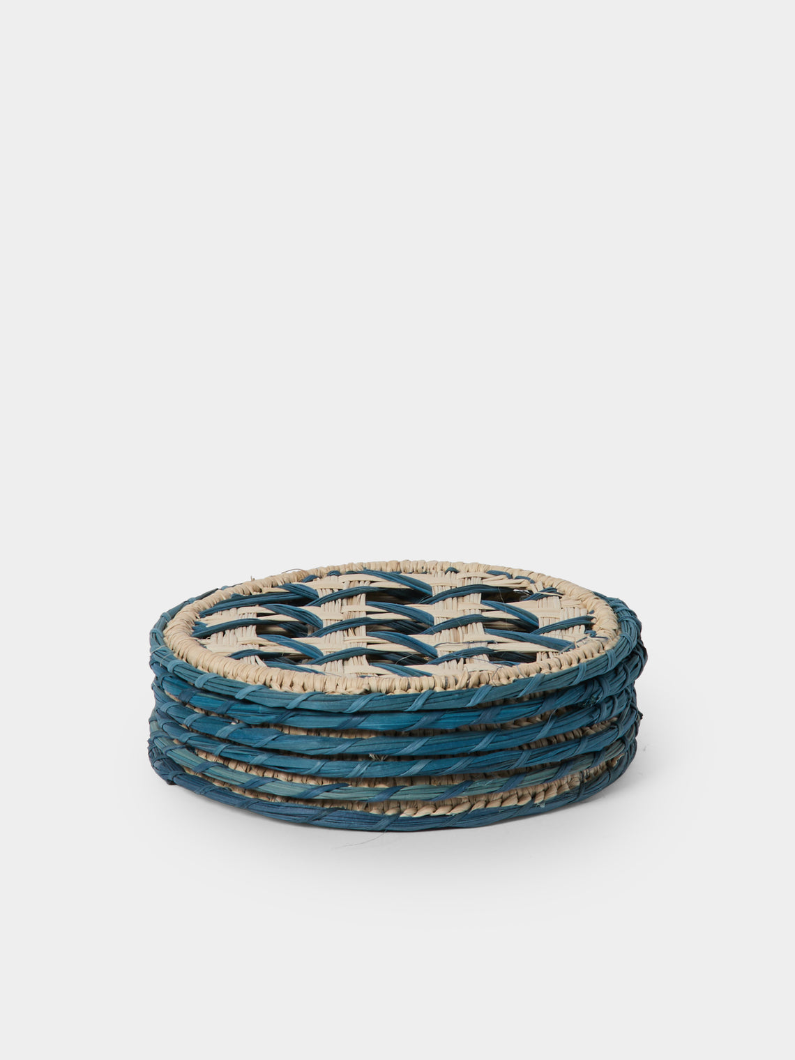 Artesanías del Atlántico - | Set of 6 | Espiga Handwoven Palm Coasters - Blue - ABASK