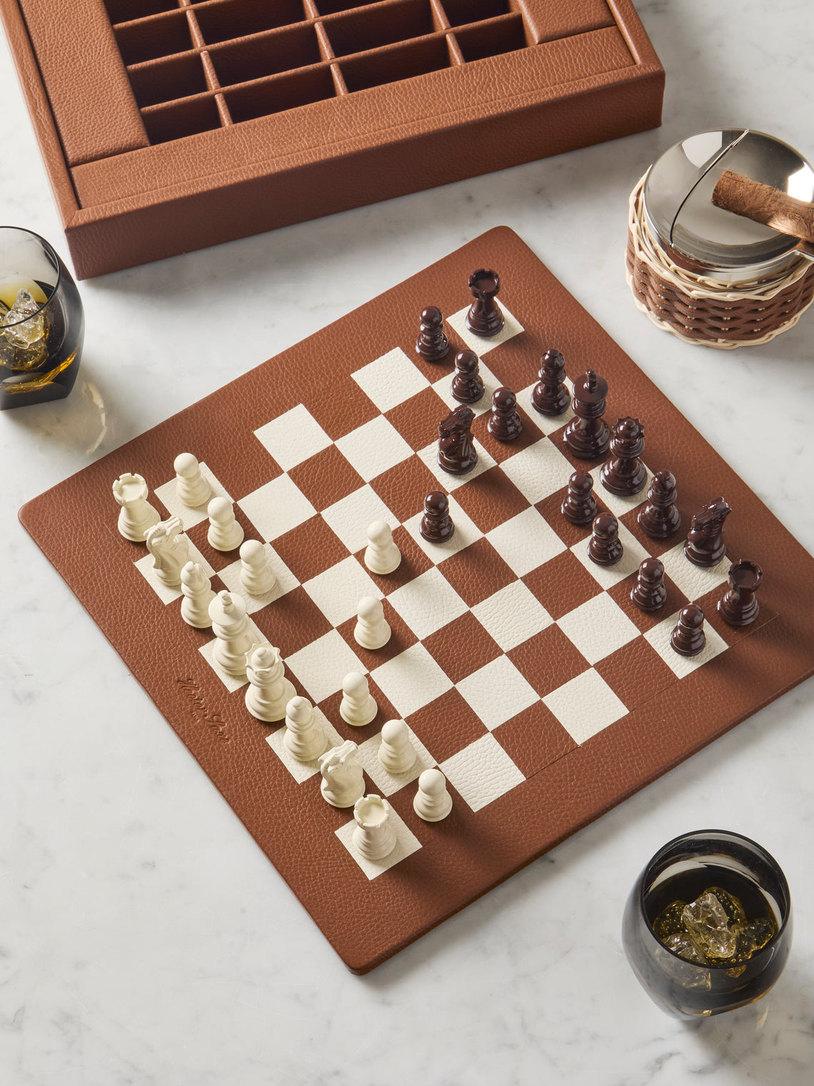 Hector Saxe - Leather Chess Set - Brown - ABASK
