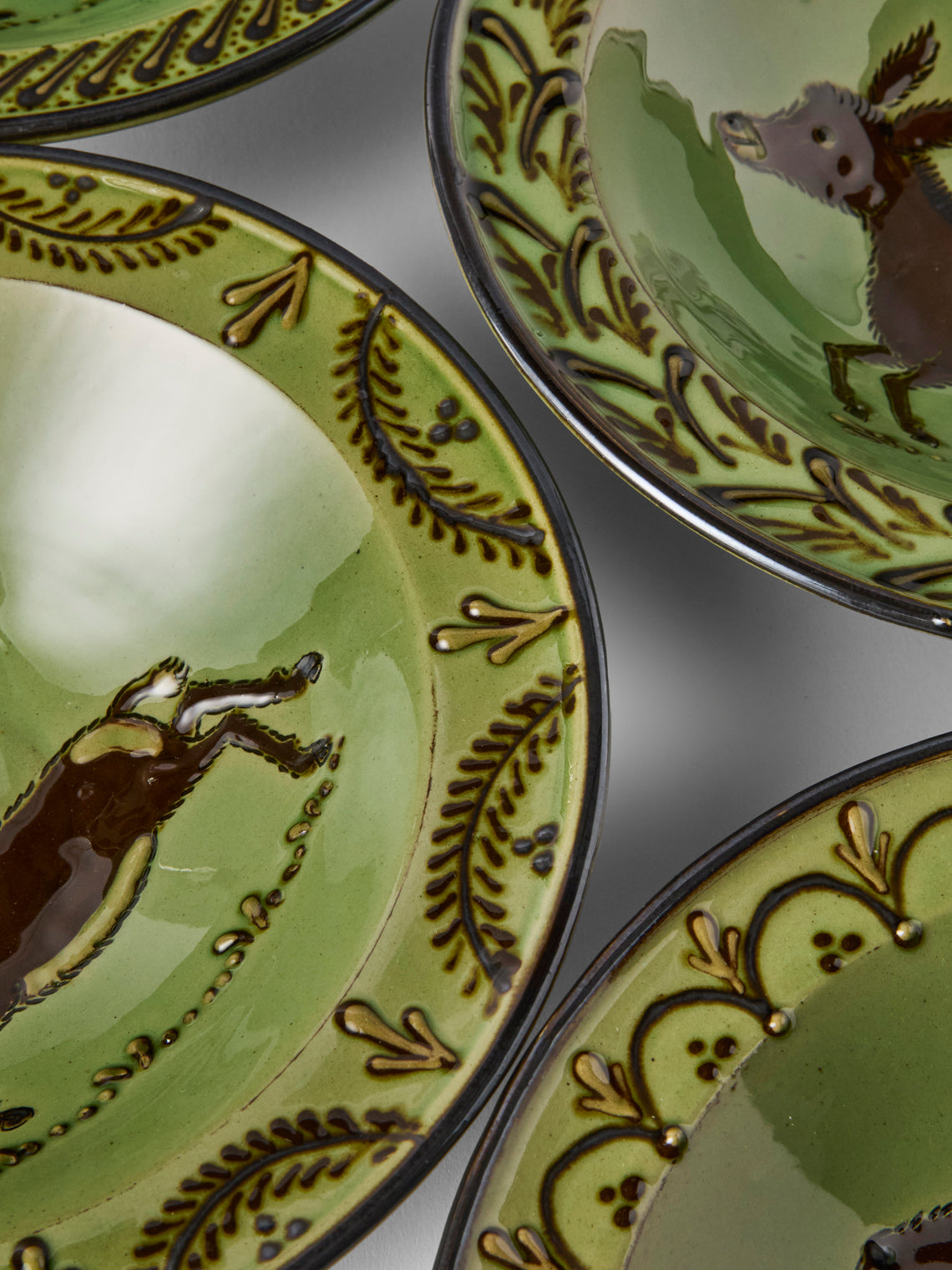 Poterie d’Évires - Animals Hand-Painted Ceramic Breakfast Bowls (Set of 4) - Green - ABASK