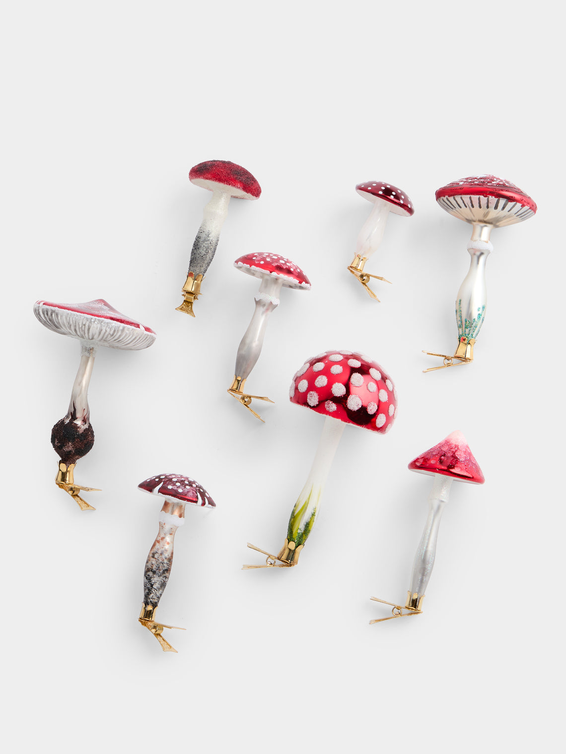 ABASK Decorations - Traditional Mushrooms Hand-Blown Glass Clip-On Tree Decorations (Set of 8) - Red - ABASK