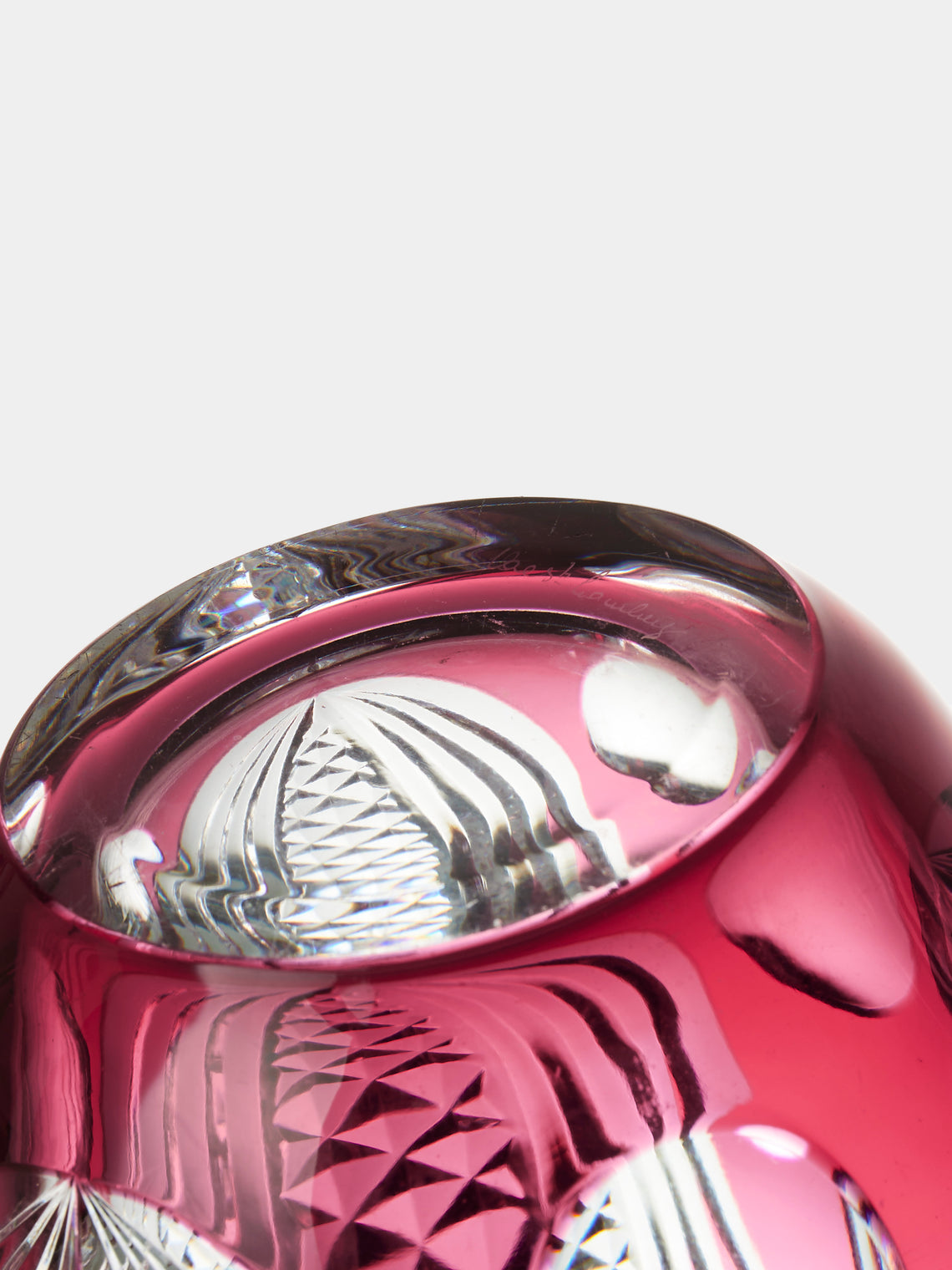 Antique and Vintage - 1970s Val Saint Lambert Crystal Vase (8.5in/22cm) - Pink - ABASK
