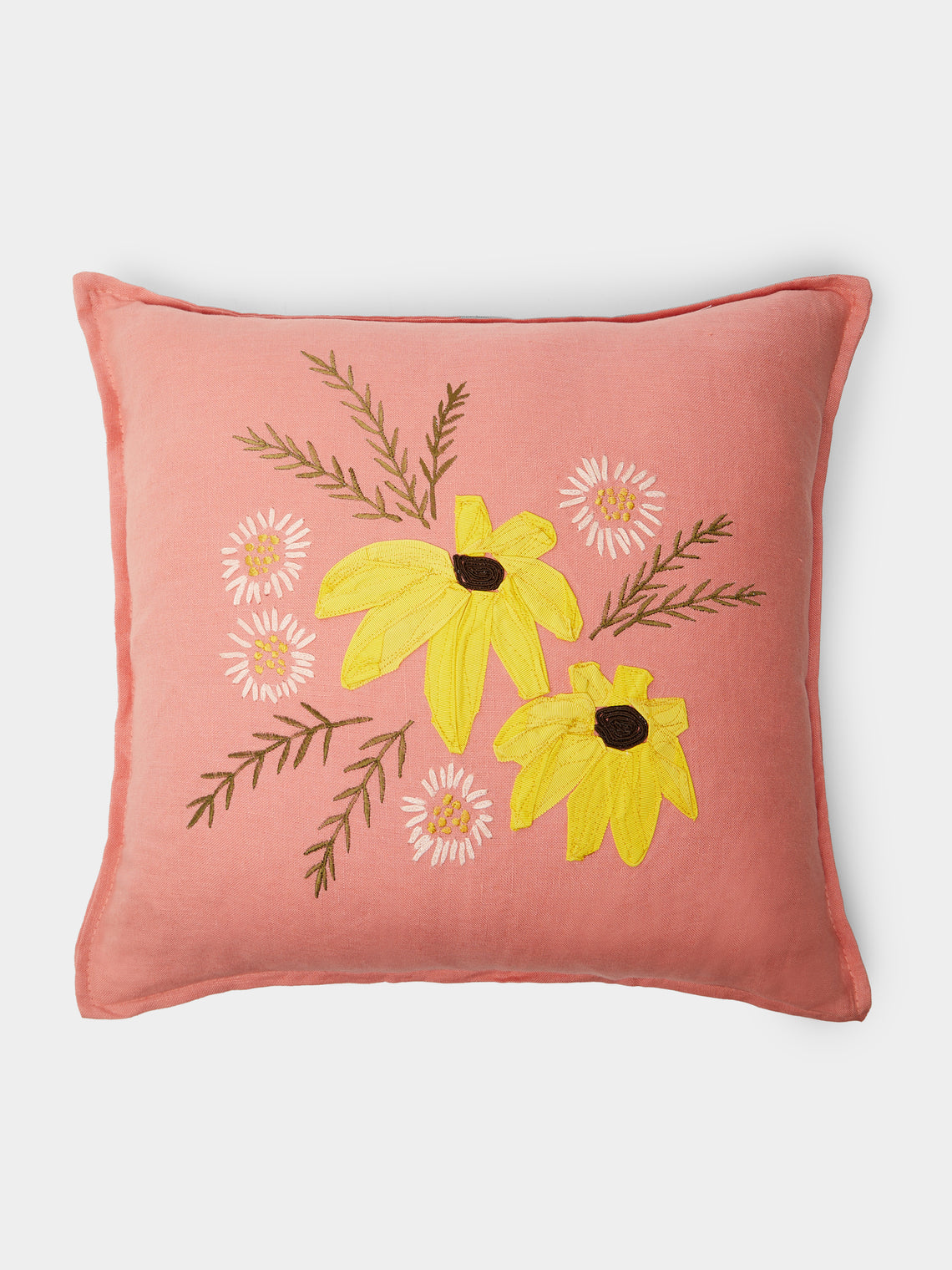 Lora Avedian - Bunch of Flowers Embroidered Linen Cushion -  - ABASK - 