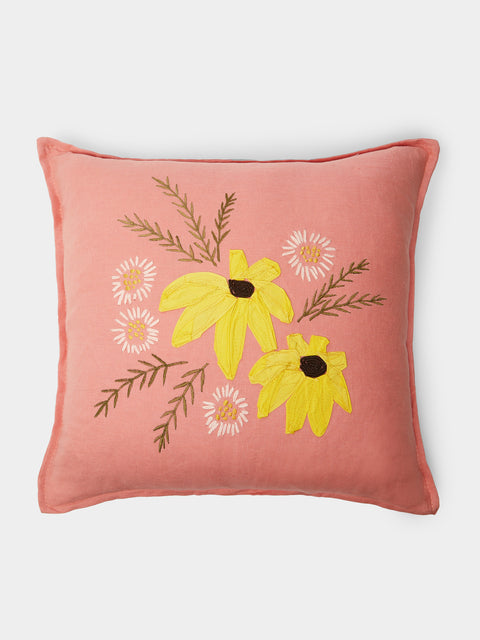 Lora Avedian - Bunch of Flowers Embroidered Linen Cushion -  - ABASK - 