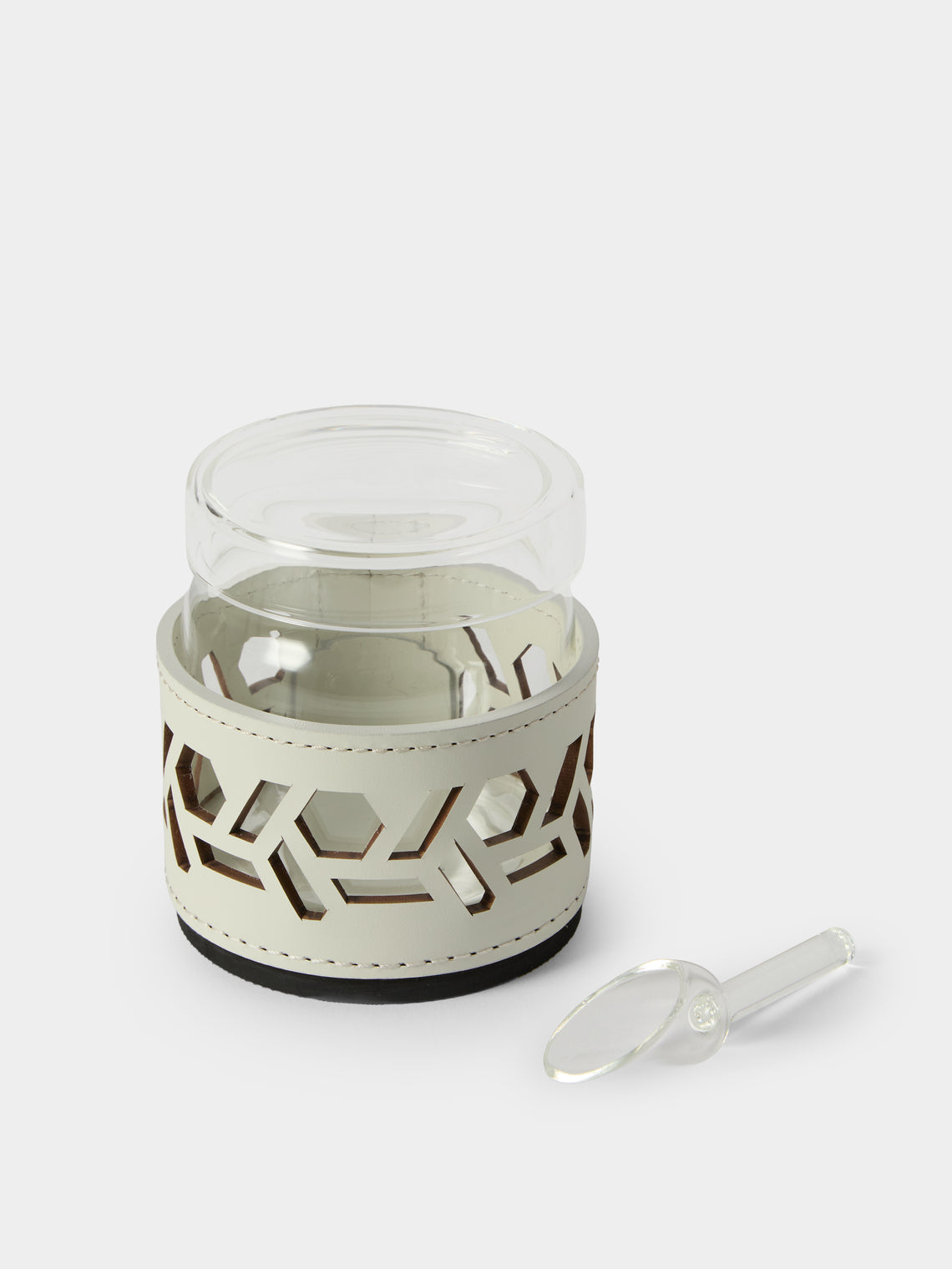 RUDI - Fiordaliso Glass and Leather Sugar Bowl with Spoon - White - ABASK - 