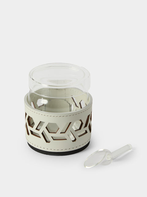 RUDI - Fiordaliso Glass and Leather Sugar Bowl with Spoon - White - ABASK - 