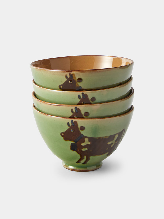 Poterie d’Évires - Cows Hand-Painted Ceramic Small Bowls (Set of 4) - Green - ABASK - 