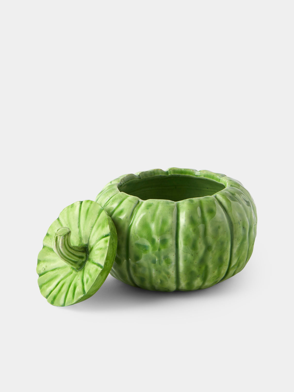 Antique and Vintage - 1940s Ginori 1735 Majolica Ceramic Squash Serving Tureen - Green - ABASK