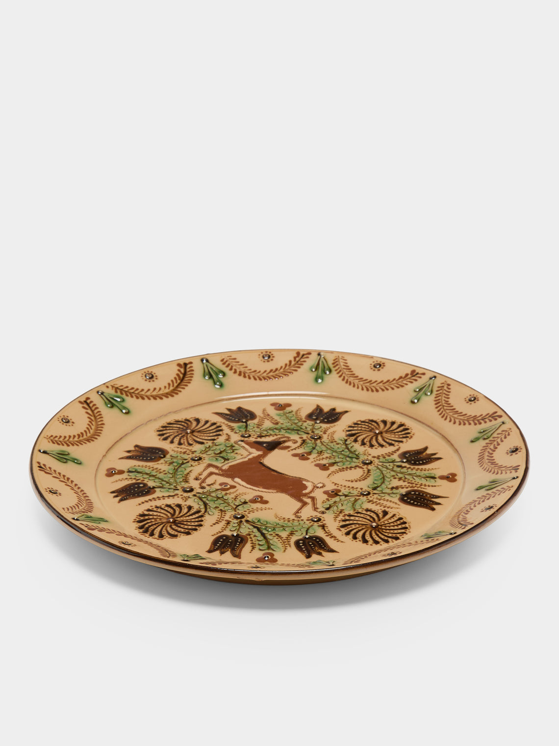 Poterie d’Évires - Goats Hand-Painted Ceramic Round Platter - Cream - ABASK