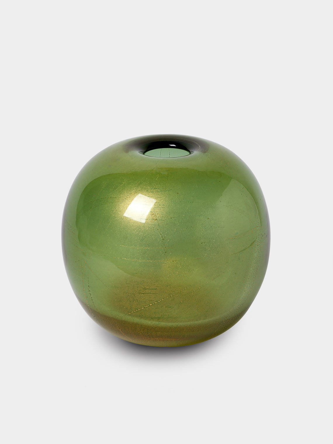 Antique and Vintage - 1985 Laura Diaz De Santillana Sommersi Oro Murano Glass Vase (7in/18cm) - Green - ABASK - 