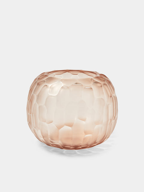 Micheluzzi Glass - Riccio Rose Bamboo Hand-Blown Murano Glass Vase (8.5in/22cm) - Orange - ABASK - 