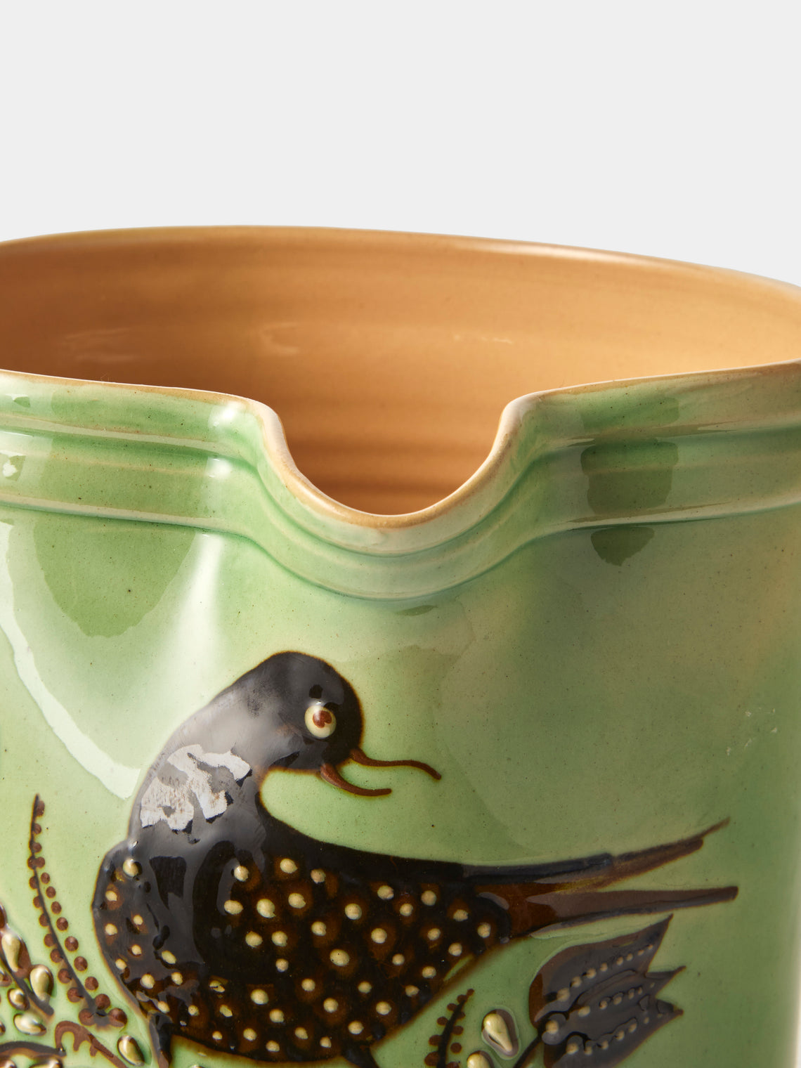 Poterie d’Évires - Flowers Hand-Painted Ceramic Straight-Edge Large Jug - Green - ABASK