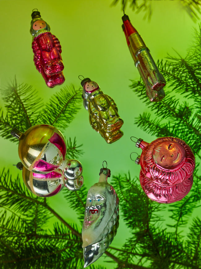 Antique and Vintage - 1950s-1960s Space Race Glass Tree Decorations (Set of 6) -  - ABASK