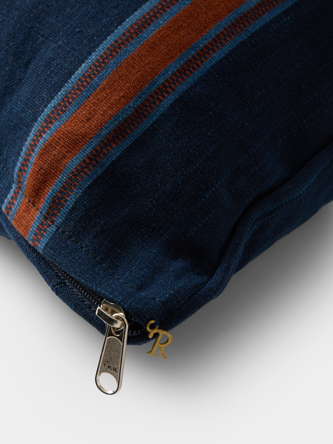 R Collective - Handwoven Indigo Striped Cotton Cushion (19.5in/50cm) - Blue - ABASK