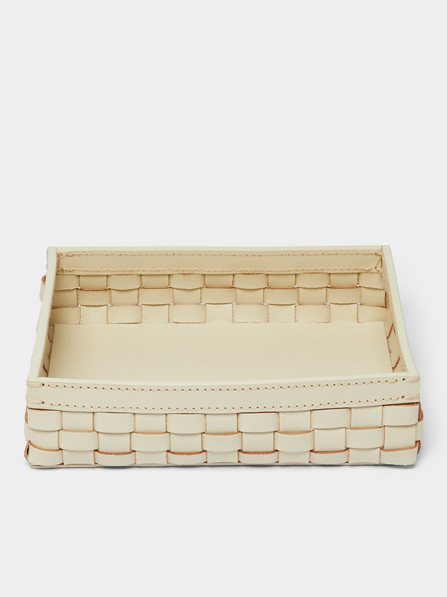 Riviere - Barcelona Low Rectangular Leather Basket - White - ABASK - 