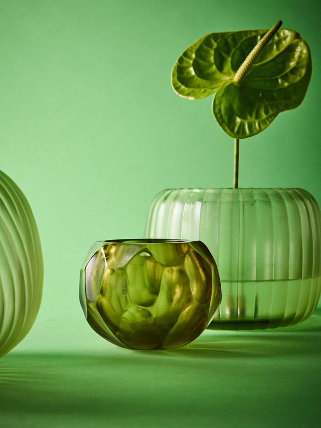 Micheluzzi Glass - Bocia Muschio Bamboo Hand-Blown Murano Glass Vase (4.5in/11cm) - Green - ABASK