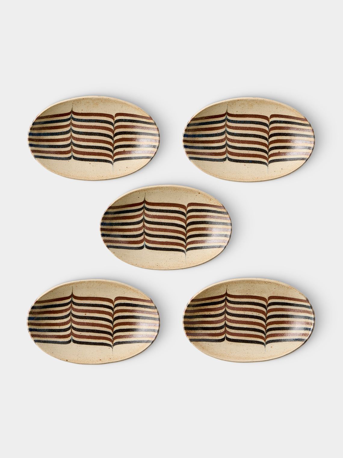 Makidani-gama - No. 1 Nerikomi Ceramic Medium Oval Bowls (Set of 5) - Multiple - ABASK