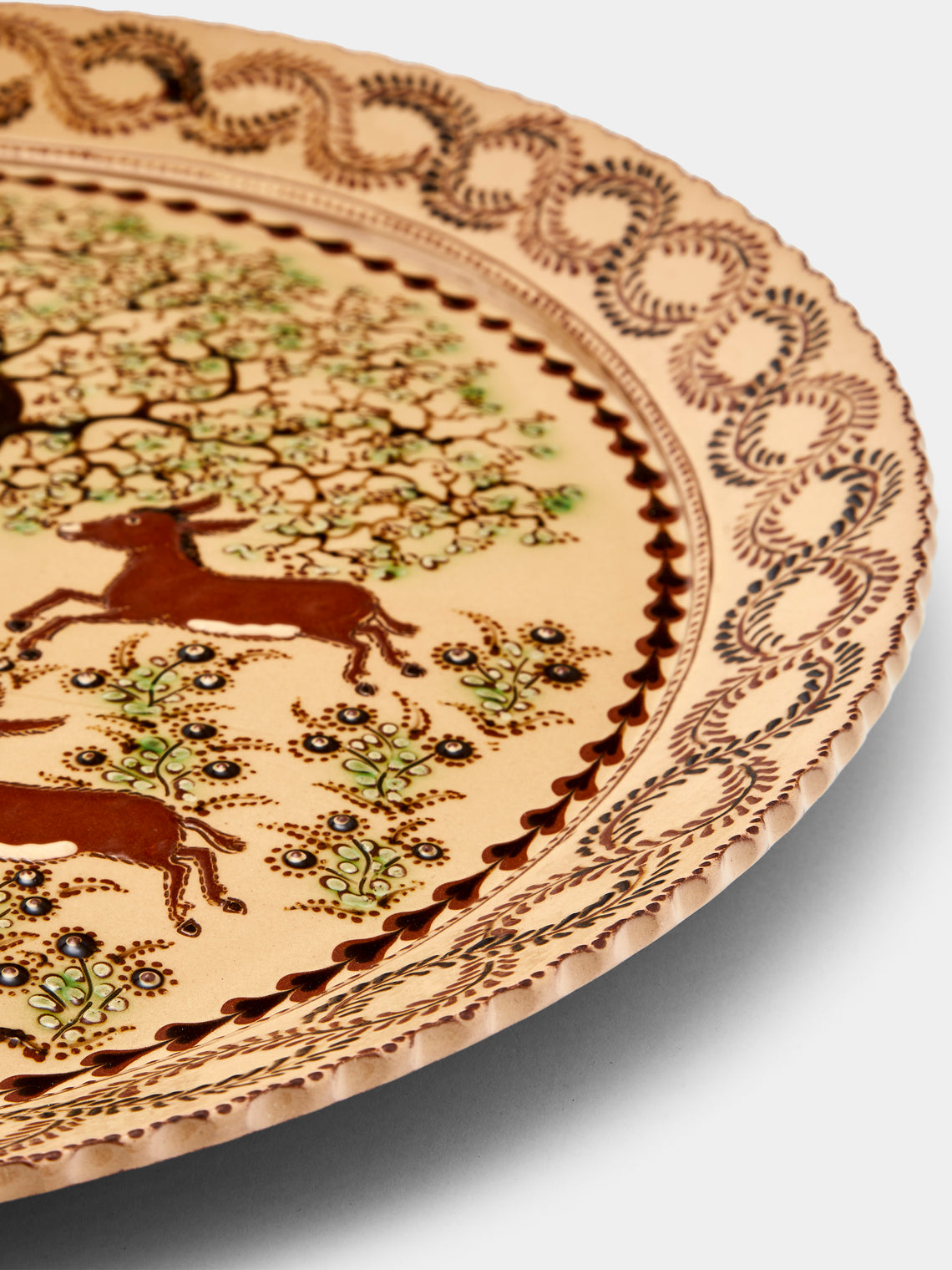 Poterie d’Évires - Donkeys Hand-Painted Ceramic Extra Large Round Platter - Cream - ABASK