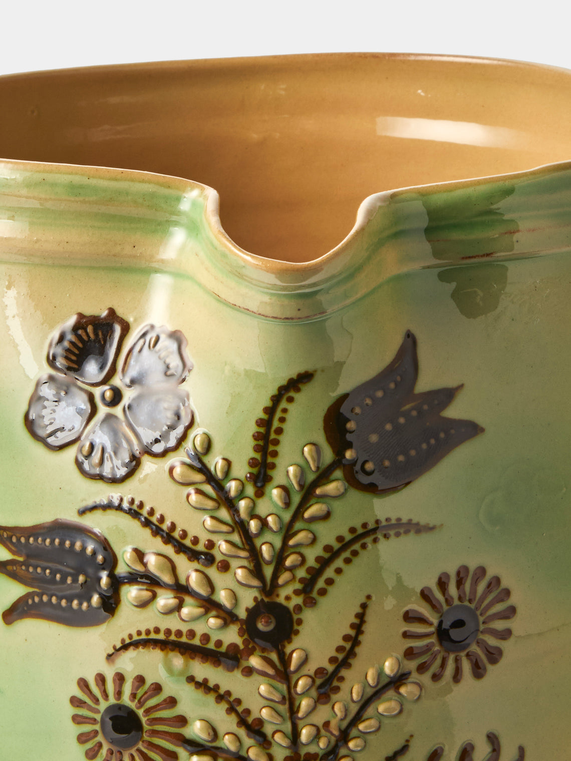 Poterie d’Évires - Flowers Hand-Painted Ceramic Straight-Edge Extra Large Jug - Green - ABASK