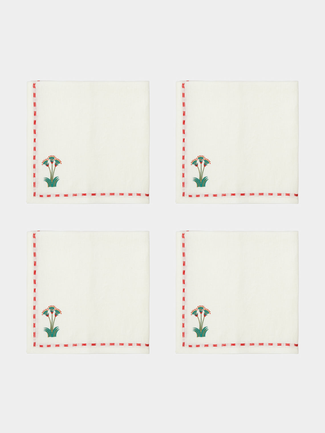 Malaika - Sacred Nile Hand-Embroidered Linen Napkins (Set of 4) - Red - ABASK