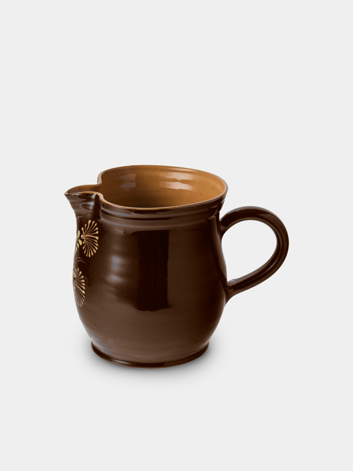 Poterie d’Évires - Flowers Hand-Painted Ceramic Medium Jug - Dark Brown - ABASK